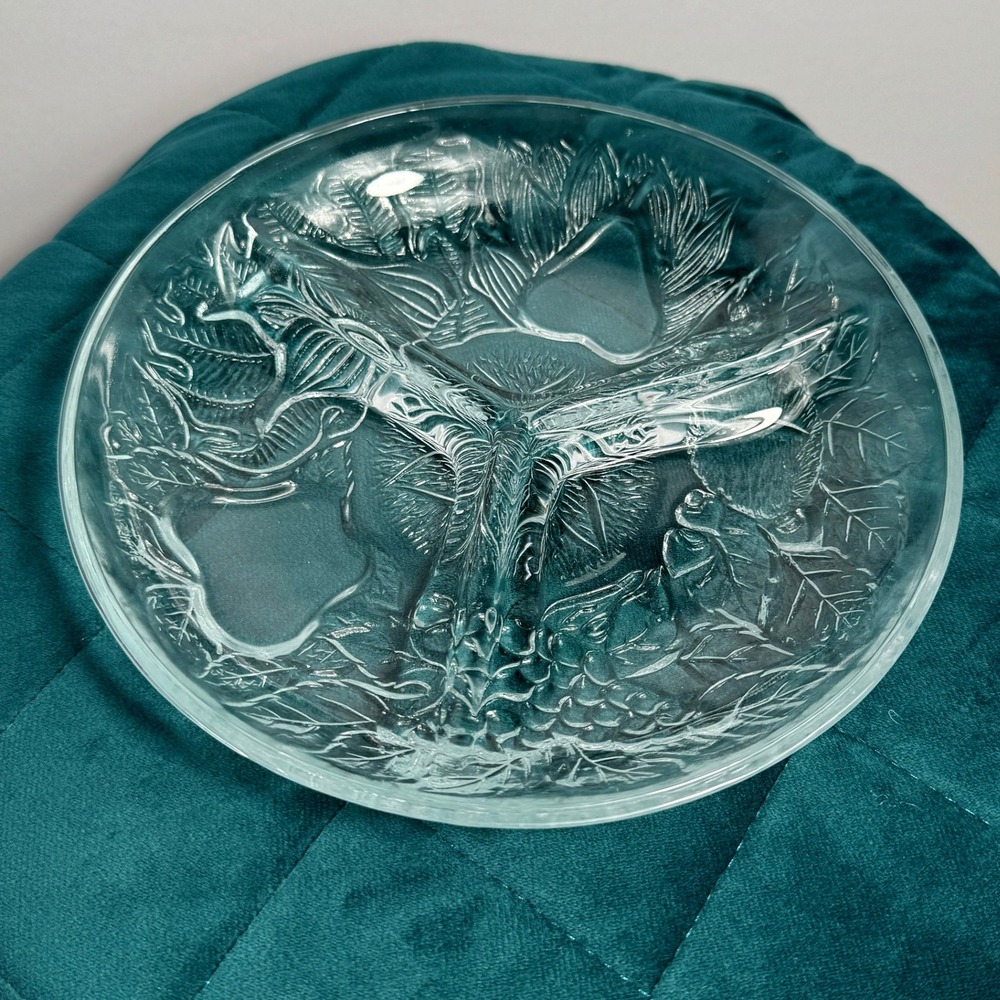 Vintage Clear Glass Appetizer Serving Dish Snack Fruit Hors d'oeuvre 3‎ Section
